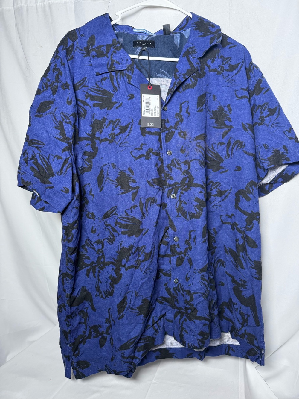 Ted Baker Royal Blue Short-Sleeve Button-Down with Black Floral Print